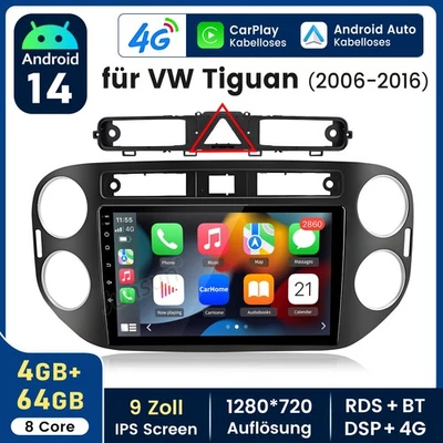 DAB+ Für VW Tiguan 5N 2007-2016 Carplay Android 14 BT Autoradio GPS WIFI 4+64GB - Bild 1 von 4