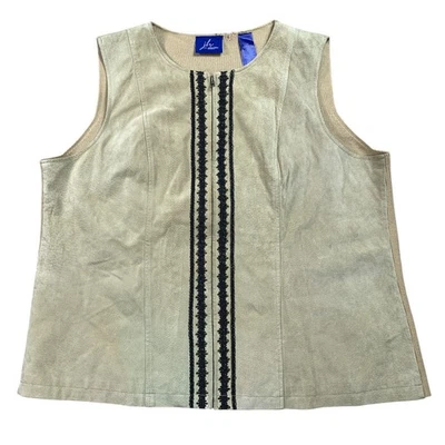 Boho Western Suede-Look Vest 1X – Embroidered Prairiecore Layering Tank - Image 1 of 4