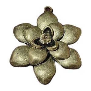 Pewter-tone and 3/8" CZ Succulent Plant / Flower 2" Charm Pendant - Picture 1 of 4