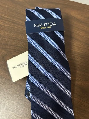 Corbata para hombre Nautica 100 % seda azul sobre azul diagonal rayas 58 1/2 pulgadas con etiquetas Foto 1 de 4