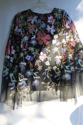 BLUSA BORDADA MARC BOUWER TALLA XL NEGRA/MULTICOLOR VINTAGE Foto 1 de 4