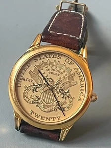 c2000 orologio da polso uomo ALFEX americano 20 dollari moneta quarzo - Foto 1 di 10