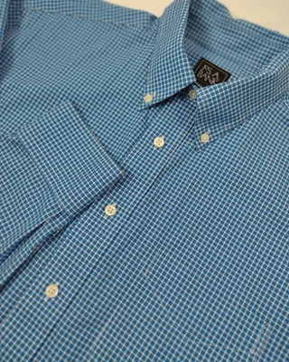 Jos A Bank  Large Traveler Tailored Fit Blue Check Button Up Long Sleeve Shirt - Image 1 of 4