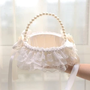 Brautjungfern Blumen Trage Korb Perlen Stoff schönes Hochzeit Accessoire - Picture 1 of 7