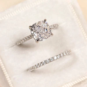 3 TCW Cushion Cut Moissanite Bridal Set Engagement Ring 14k White Gold - Picture 1 of 5