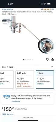 Stainless Steel Balanced Float Ball Valve, Tank Mount, 100 Psi, 1 inch NPT Male - Image 1 of 4