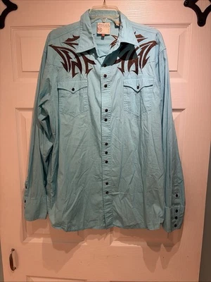 Vintage Men’s Roper Button Up - Teal With Aztec Design - Size XLarge - Image 1 of 3