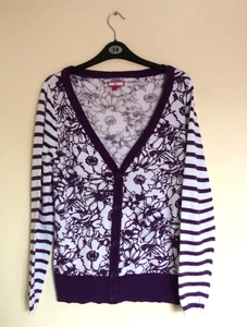 Cardigan Joe Browns viola e bianco a righe e bitton floreale davanti - taglia 12 - Foto 1 di 4