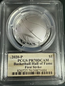 2020 P BASKETBALL HALL OF FAME SILVER DOLLAR $1 PCGS PR70DCAM FIRST STRIKE - Picture 1 of 5