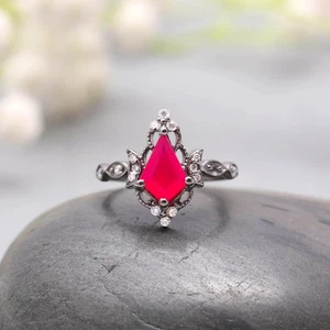 Pink Chalcedony Kite Ring Minimalist Jewelry Black Oxidized Jewelry - Picture 1 of 24