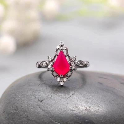 Anillo cometa calcedonia rosa plata de ley 925 negro oxidado joyería para amantes Foto 1 de 4