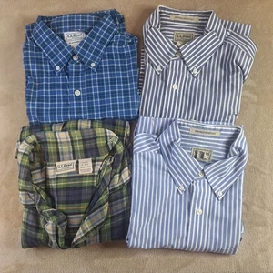 L.L. Bean Shirt Mens Medium Lot 4 Button Plaid Check Striped Camp Flannel - Picture 1 of 14