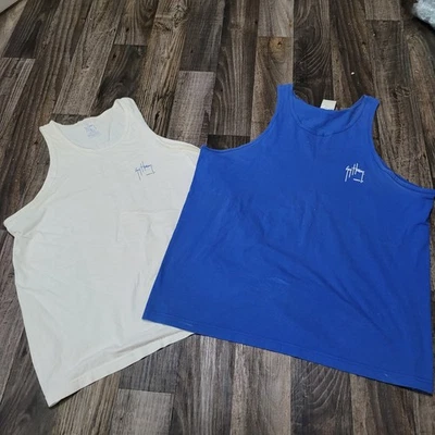 Camiseta sin mangas para hombre Guy Harvey 100 % algodón azul/blanco lote de dos XXL Foto 1 de 4