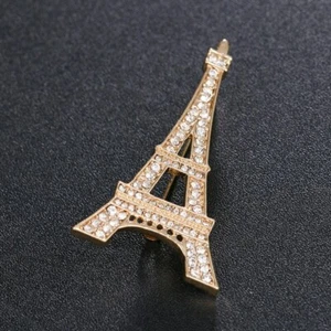 Vintage 50's Retro Style Rhinestone Paris Eiffel Tower BROOCH Dress Accessory - Picture 1 of 6