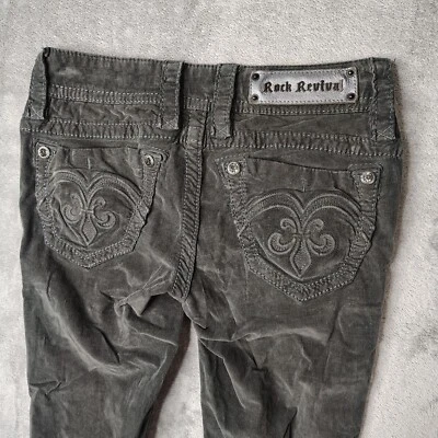 Pantalones de mezclilla Rock Revival para mujer 25 pantalones de pana carbón calce ajustado bolsillos Saints Foto 1 de 4