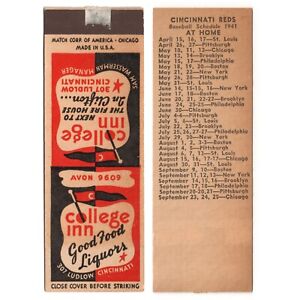 1941 CINCINNATI REDS BASEBALL HOME GAME SCHEDULE on NEAR MINT MATCHBOOK PROOF