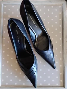 New Black Stiletto Shoes Leather Pointed Heels Uk 7 Dorothy Perkins - Picture 1 of 6