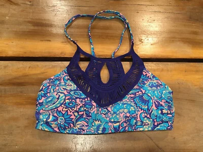 Blusa de biquíni Xhilaration frente crochê azul paisley bralette tamanho grande nova sem etiquetas - Imagem 1 de 4