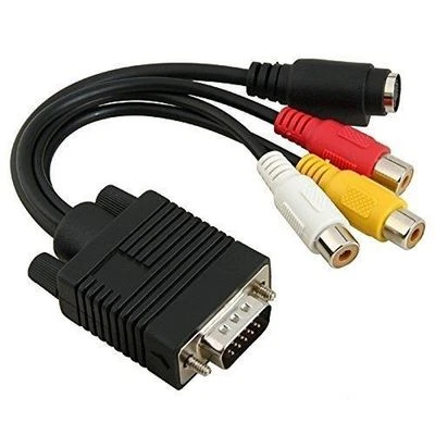 2X VGA to S-Video 3 RCA AV TV Out Cable Adapter Converter PC Computer Laptop NEW - Image 1 of 2