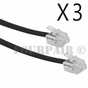 3 Pack Lot - 7ft Telephone Line Cord Cable 6P6C RJ12 RJ11 DSL Fax Phone - Black - Picture 1 of 2