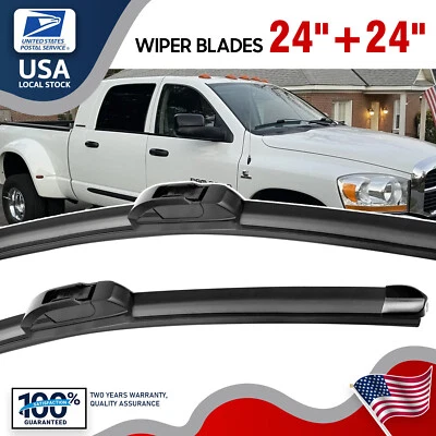 24"+24" Wiper Blades OEM Replacement For 2003 Dodge Ram 2500 5.7L Bracketless - Imagem 1 de 4