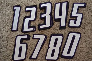 WEISS-LILA-SCHWARZ Hockey Trikot NUR HINTEN 12" Tackle Twill Nummer Set Kit 151 - Bild 1 von 2