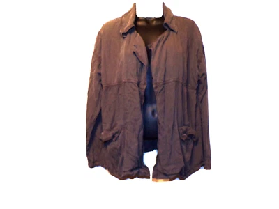 Caslon Crinkle女式小号军队绿色长袖开放式开衫夹克上衣R1 — 第 1/4 张图片