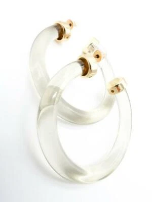 ВЕЛИКОЛЕПНЫЕ дымчатые прозрачные золотые круглые серьги-кольца из люцитовой смолы - Изображение 1 из 4