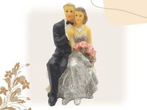Deko Figur Silberhochzeit Tortenfigur zu 25 Jahre silberne Hochzeit Dekoration - Bild 1 von 9