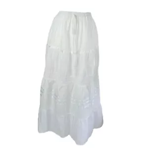 White Cotton Maxi Skirt Summer Boho Festival Lined One Size 10 12 14 16 18 20 UK - Picture 1 of 3
