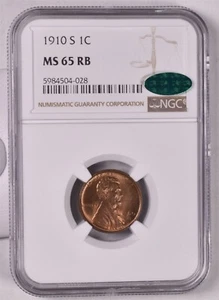 1910-S Lincoln Wheat Penny Cent - NGC MS65 RB CAC - Picture 1 of 3