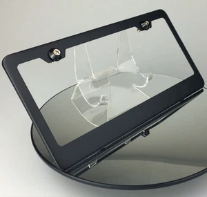 Matte Black Porsche Bmw License Plate Frame w/ Aluminum Circle Type Screw Cap - Picture 1 of 9