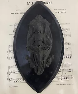 Raro Grande Antiguo Ángel Francés Ónix Negro Fuente de Agua Bendita c1880 - Imagen 1 de 7