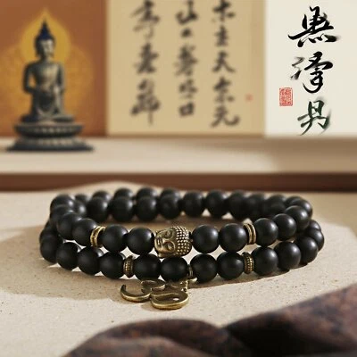 8MM Natural Matte Onyx Beads Double Winding Charm Buddha Beads Bracelet Necklace - Image 1 of 4