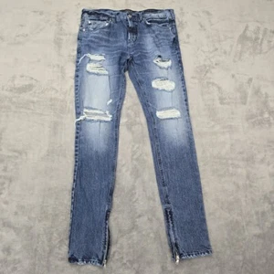 PacSun Jeans Mens 31x32 Stacked Skinny Vertical Stretch Zipper Distressed *33x32 - Picture 1 of 24