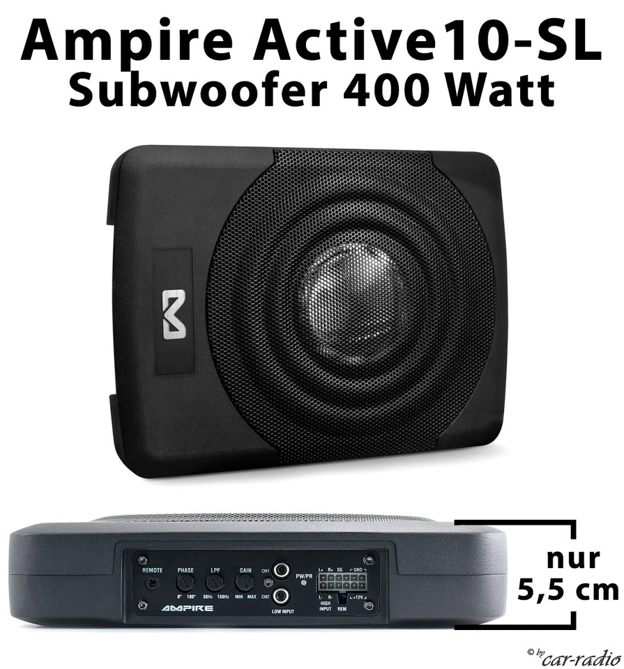 Ampire Active10-SL Aktiv Subwoofer 25cm 10" 400 Watt Untersitz nur 5,5cm Hoch - Bild 1 von 4