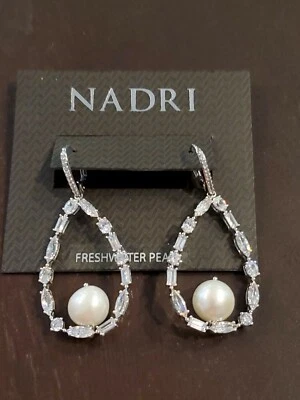 Nadri Cadence Cultured Freshwater Pearl Open Teardrop Earrings NWT $150 - Image 1 of 3
