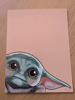 Baby Yoda (Orange) Artwork Illustration Original Print,Limited, Signed by Artist - Image 1 of 4