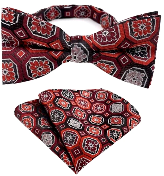 Mens Pre-Tied adjustable Bow Tie Polka Dot Red Bowtie Hanky Wedding Party - image 1 of 1