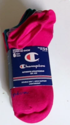 6 Pair Champion no show Socks shoe size 5-9 Assorted colors - Image 1 of 2