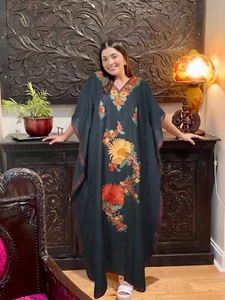 Women Maxi kaftan dress Boho Gypsy Hippie Gift embroidered cotton caftan L-2XL - Picture 1 of 8