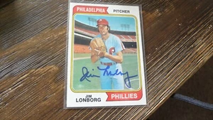 1974 TOPPS JIM LONBORG AUTOGRAPHED BASEBALL CARD - Picture 1 of 2