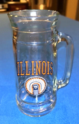 University of Illinois Chief Illiniwek Tall Clear Glass Mug with Handle Cover
