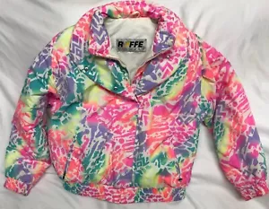 VTG 90s Bright Neon Pink Purple Yellow Green Roffe Ski Jacket Womens Size 10 - Picture 1 of 12