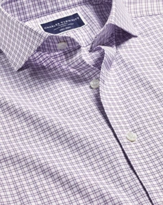 Camisa para hombre Charles Tyrwhitt sin hierro ajuste ajustado a cuadros rejilla malva púrpura 16/35 nueva con etiquetas - Imagen 1 de 9