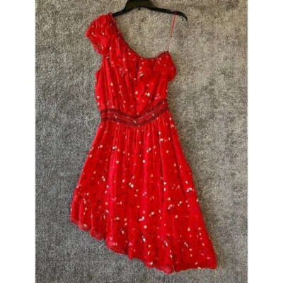 Vestido de hadas asimétrico de seda Joie mediano Hafsa rojo jardín un hombro Foto 1 de 4