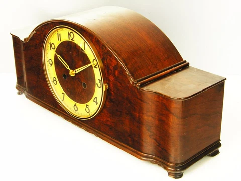 PURE ART DECO  CHIMING MANTEL CLOCK FROM KIENZLE  BLACK FOREST NUT WOOD Cover