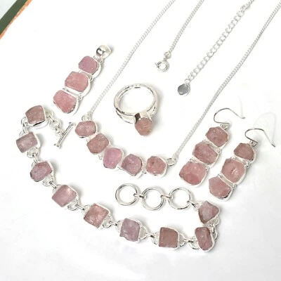 Juego de joyas de morganita rosa plata de ley 925 cristal morganita joyería-SET11 Foto 1 de 3