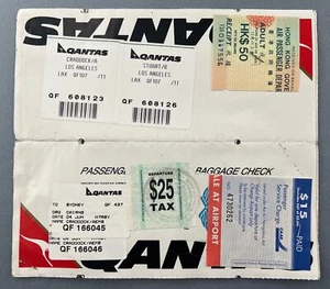 QANTAS TICKET SINGAPORE AUSTRALIA HONG KONG AIRPORT DEPARTURE TAX REVENUE STAMPS - Picture 1 of 9