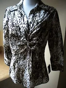 ALFANI Blouse Women 8 Brown Animal Print V-Neck 3/4 Sleeve Cotton/Spandex - Picture 1 of 8